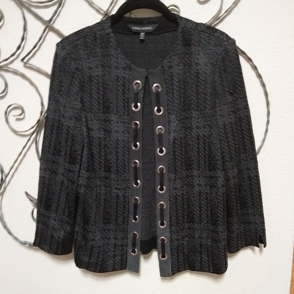 MING WANG knit print leather-like ribbon braid NWT jacket, XS